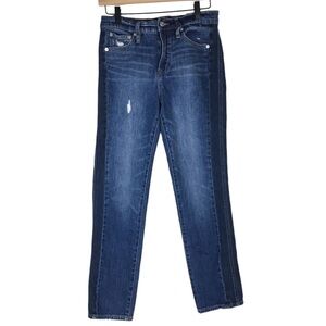 J CREW Jeans Vintage Straight Leg High Rise Two Tone Sides Stretch Denim Size 26